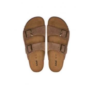 Slapi barbati -  piele naturala - gri -