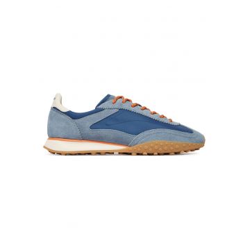 Tenisi barbati -  piele naturala - albastru - material textil
