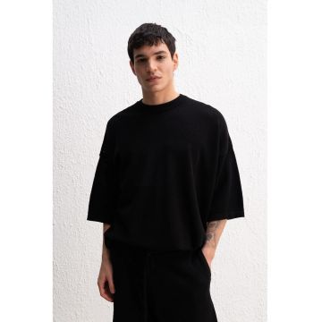 Tricou barbati -  oversize - elastic - negru - bumbac