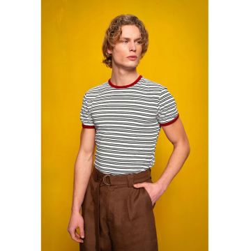 Tricou Barbati -  Slim Fit - cu dungi - negru - elastic - poliester-viscoza-elastan -