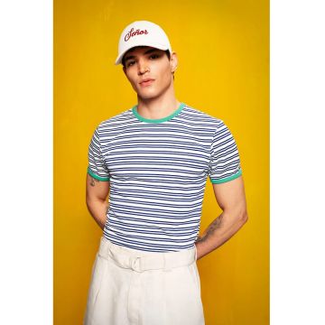 Tricou Barbati -  Slim Fit - dungi - albastru - elastic - poliester-viscoza-elastan