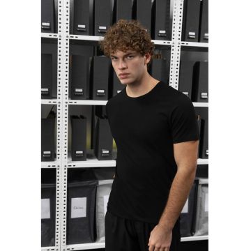 Tricou barbati -  Slim Fit - elastic - negru - bumbac -
