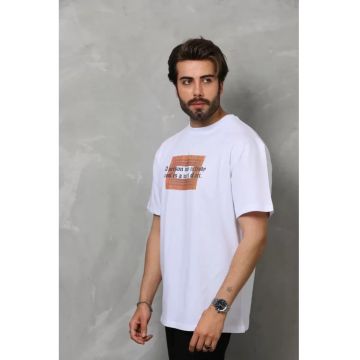 Tricou barbati  supradimensionat - alb - bumbac elastic