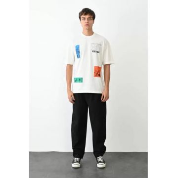 Tricou barbati  supradimensionat - alb - bumbac - imprimeu