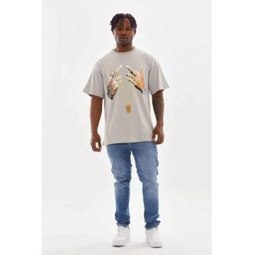Tricou barbati  supradimensionat - elastic - gri - bumbac 85%