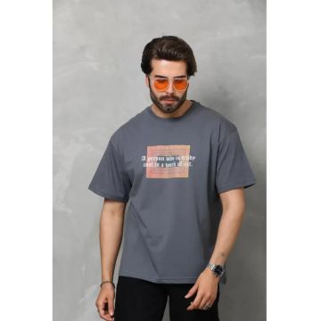 Tricou barbati  supradimensionat - elastic - gri - din bumbac 85%