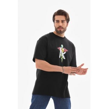 Tricou barbati -  supradimensionat - elastic - negru - bumbac 85%