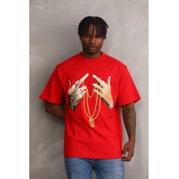 Tricou barbati -  supradimensionat - elastic - rosu - bumbac/poliester/elastan