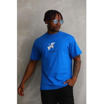 Tricou barbati  supradimensionat - imprimeu - albastru - bumbac 85%