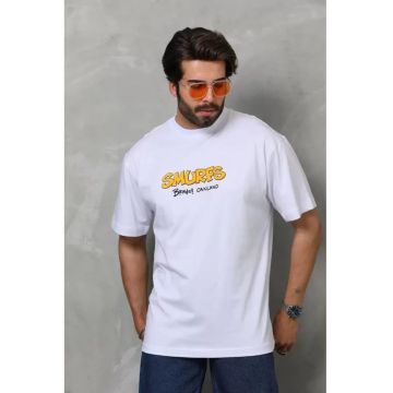 Tricou barbati  supradimensionat - imprimeu grafic - alb - bumbac 85%