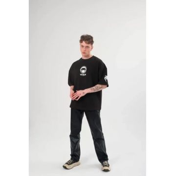 Tricou barbati  supradimensionat - imprimeu logo - negru - bumbac