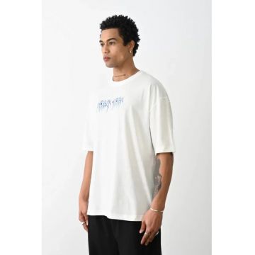 Tricou barbati -  supradimensionat - imprimeu pe spate - alb - bumbac