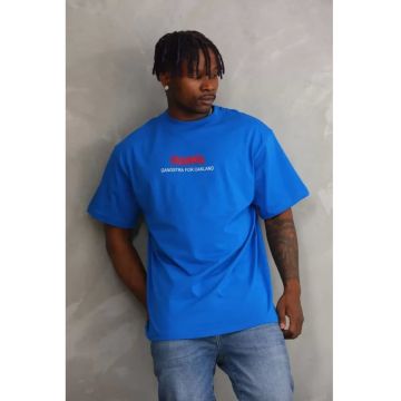 Tricou barbati  supradimensionat - imprimeu pe spate - albastru - bumbac