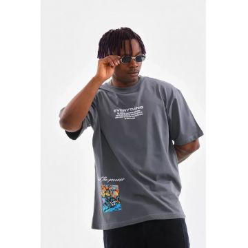 Tricou barbati -  supradimensionat - imprimeu pe spate - gri - bumbac