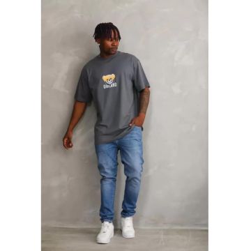 Tricou barbati  supradimensionat - imprimeu pe spate - gri - bumbac 85%