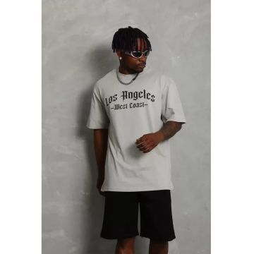 Tricou barbati  supradimensionat - imprimeu pe spate - gri - bumbac