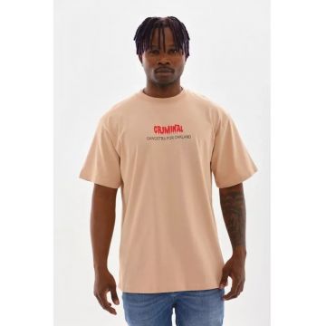 Tricou barbati -  supradimensionat - imprimeu pe spate - natural - bumbac