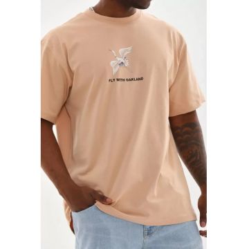 Tricou barbati  supradimensionat - imprimeu pe spate - natural - bumbac
