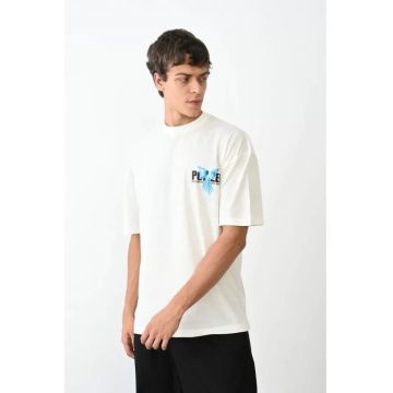 Tricou barbati  supradimensionat - imprimeu spate - alb - bumbac
