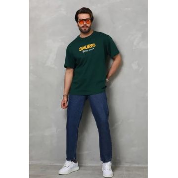 Tricou barbati -  supradimensionat - imprimeu text - verde - bumbac