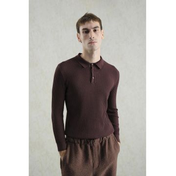 Tricou polo barbati  Slim Fit - elastic - maro - 100% bumbac