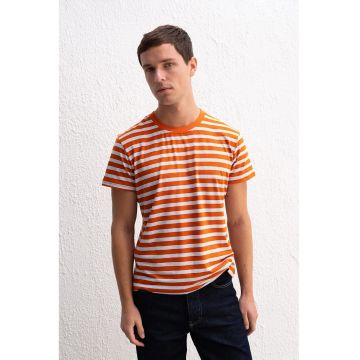 Tricouri barbati -  Tricou Slim Fit cu dungi - rosu - elastic - poliester-viscoza-elastan