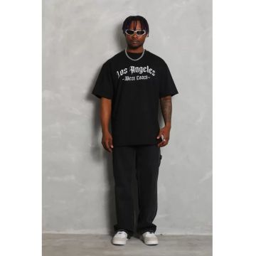 Tricouri barbati -  tricou supradimensionat - imprimeu pe spate - negru - bumbac