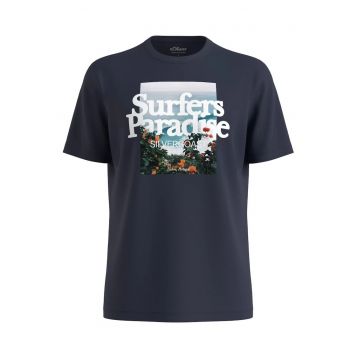 Big Sizes Tricou barbati big sizes cu imprimeu foto si decolteu la baza gatului - Bleumarin inchis