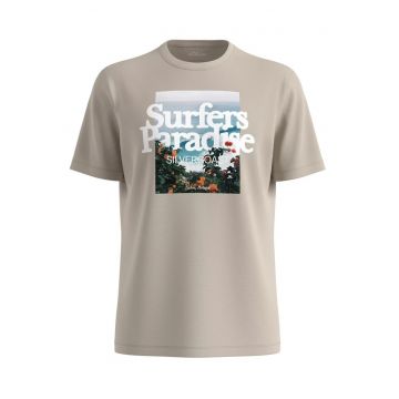 Big Sizes Tricou barbati big sizes cu imprimeu foto si decolteu la baza gatului - Crem