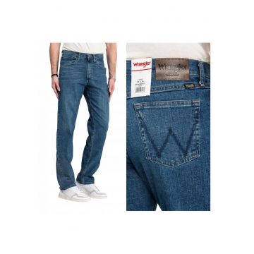 Blugi Barbati -  Relaxed Fit - Straight Fit - Talie Medie - 5 Buzunare - Lungi - Fermoar - Bumbac - Albastru - Albastru