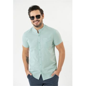 Camasa barbati din bumbac cu maneci scurte - buzunar pe piept - Regular Fit -  C-Trifo - menta - Verde menta