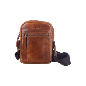 Geanta umar barbati piele naturala coniac 17 x 20.5 x 5.5 cm - Newport -  Coniac