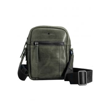 Geanta umar barbati piele naturala verde 17 x 20.5 x 5.5 cm - Newport -  Verde