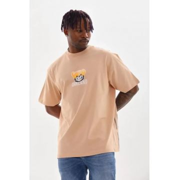 Tricou barbati -  supradimensionat - imprimeu pe spate - natural - bumbac - 56697 - Bej