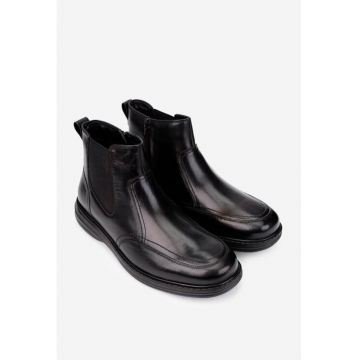 Ghete barbati din piele naturala neagra cu elastic si fermoar