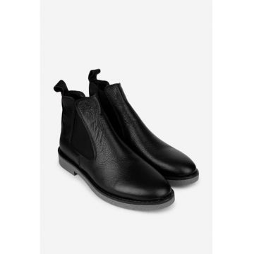 Ghete barbati din piele texturata neagra cu elastic in laterale