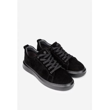 Pantofi barbati din piele intoarsa neagra