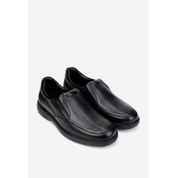 Pantofi barbati din piele naturala neagra cu elastic