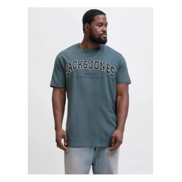 Plus Tricou barbati big sizes - Relaxed Fit - imprimeu cu logo - Negru - Albastru inchis