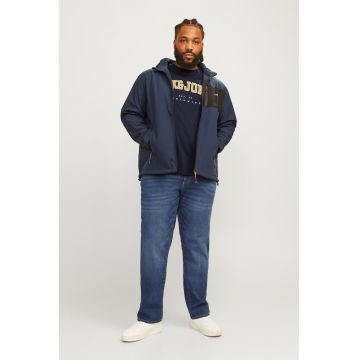 Plus Tricou barbati big sizes - Relaxed Fit - imprimeu cu logo - Negru - Bleumarin