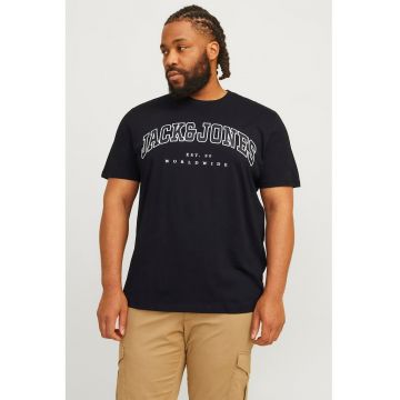 Plus Tricou barbati big sizes - Relaxed Fit - imprimeu cu logo - Negru - Negru