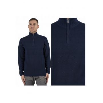 Pulover Barbati -  Langdon Half Zip - Regular Fit - Maneci Lungi - Guler Inalt - Design Simplu - Bumbac - 3XL - Albastru - Albastru