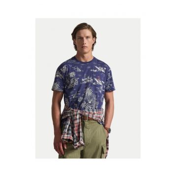 Tricou barbati -  slim fit - bleumarin - bumbac - cu model