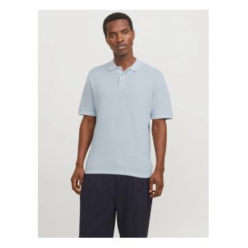 Tricou polo barbati - cu aspect tricotat - Regular Fit - Albastru deschis -