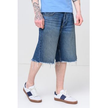 Bermude relaxed fit de denim cu margini nefinisate - Albastru melange