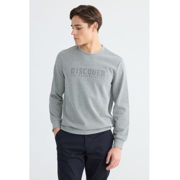 Bluza de trening cu croiala regular-fit si imprimeu text - Gri melange