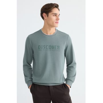 Bluza de trening cu croiala regular-fit si imprimeu text - Verde pal
