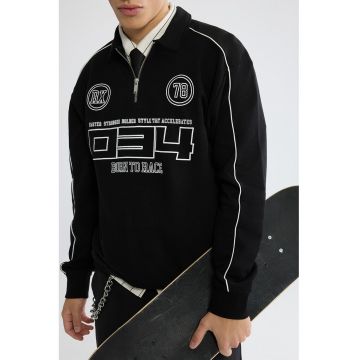 Bluza de trening cu fenta cu fermoar - Negru