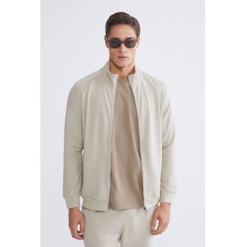 Bluza de trening cu fermoar si buzunare - Bej deschis