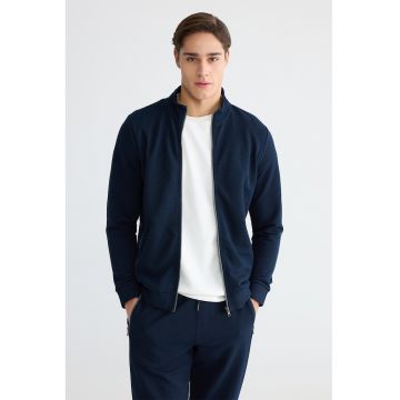 Bluza de trening din amestec de bumbac cu fermoar - Bleumarin